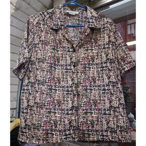 Vintage Donnkenny Petites Boho Blouse PL Multi-Color Print Short Sleeve